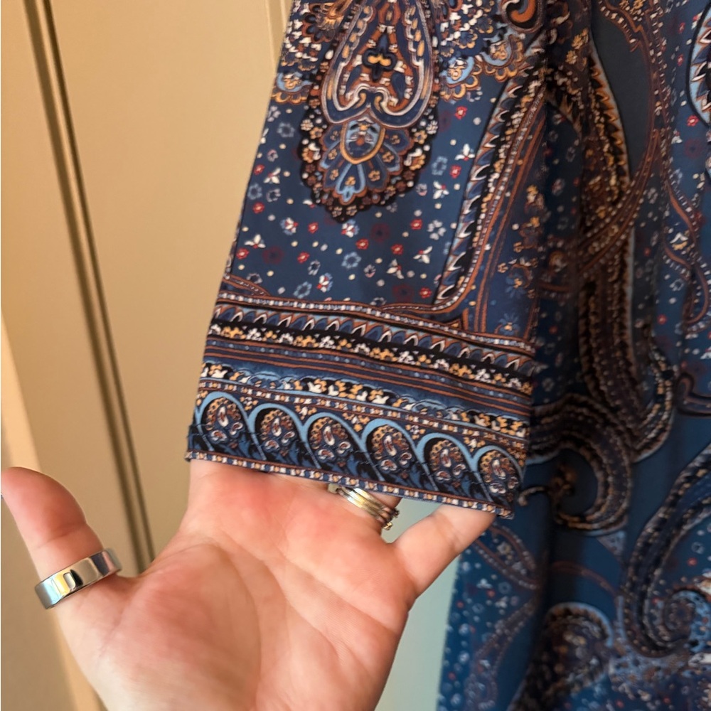Hale Bob Navy and Brown Paisley Long Sleeve Dress - Picture 7 of 9